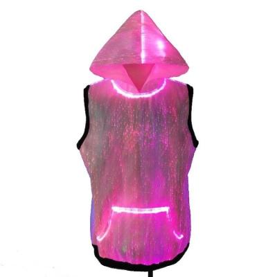 China Led Light Up Luminous 7 Color Glowing Led Fiber Optic Clothes Men Zipper Hoodie for sale