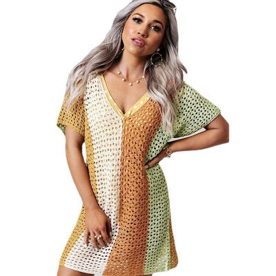 Chine Hot Sale Beach Smock Knit Bikini Suntan Blouse Loose Solid Color Hollow-out Dress For Women à vendre