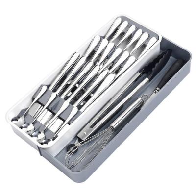 China Drawer Organizer For Kitchen Drawers Sustainable Adjustable Storage Tray Knife Fork Holder Organizer for sale