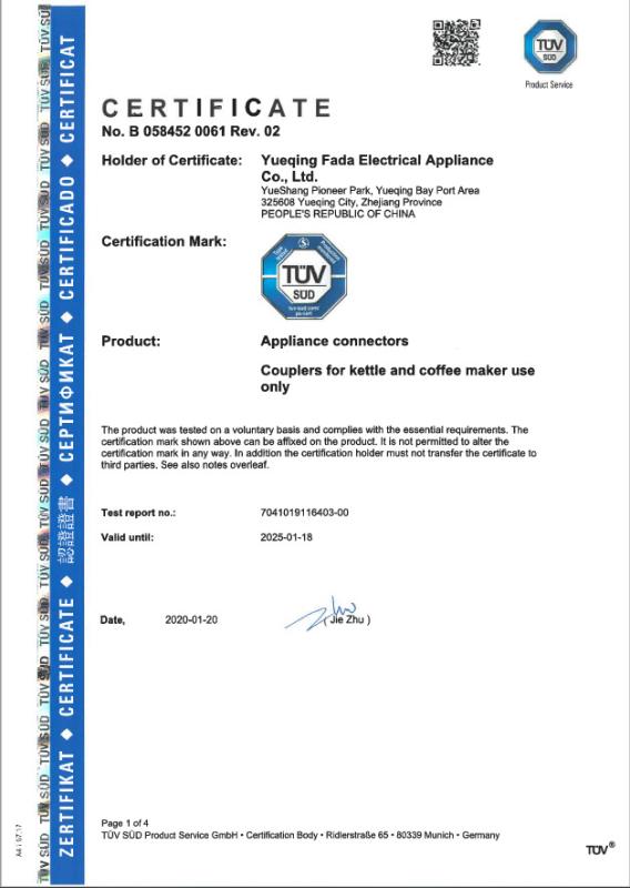 TUV mark - Yueqing Fada Electric Appliance Co., Ltd.