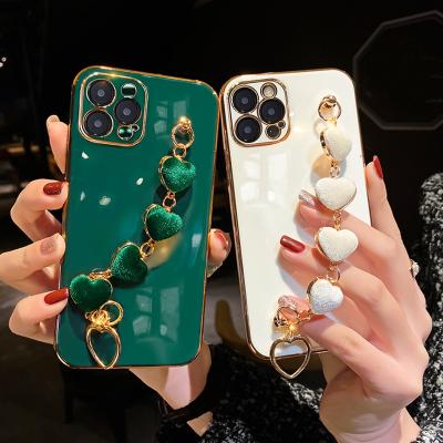 China Heart Metal Shockproof Luxury Plating Chain Strap Phone Case For iPhone 14 13 pro 12 11 Max XR XS X 7 8 plus cover for iphone 14 for sale