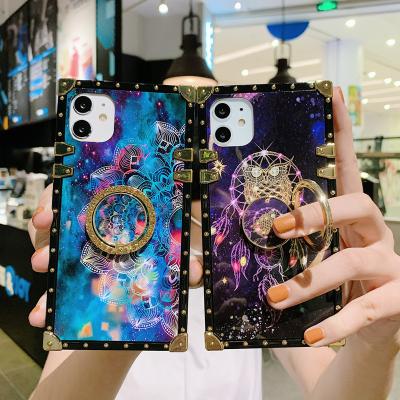 China Luxury Shockproof Glitter Square Phone Case With Ring Holder iphone For iphone 14 13 12 11 pro Max XR XS 8 7PLUS for sale