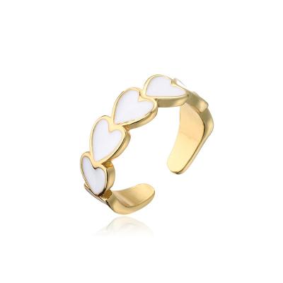 China Vershal C008 TRENDY Fashion 18K Gold Plated Heart Shape Cuff Ring Colorful Oil Drop Open Ring For Women Jewelry for sale