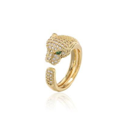 China Vershal C001 FASHIONABLE European Style 18k Real Gold Plated Full Pave CZ Shiny Leopard Adjustable Finger Ring for sale