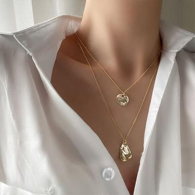 China Vintage Veshal B-8 18K Gold Plated Pendant Necklace Irregular Shaped Multilayer Necklace For Women Jewelry for sale