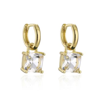 China Vershal A009 CLASSIC Minimalist 18K Gold Plated Dangle Earrings Colorful Square Shape Zircon Dangle Earrings for sale