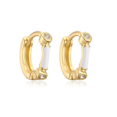 China Vintage Vershal A014 Hot Sale 18k Gold Plated Minimalist Inset CZ Oil Colored Huggie Drip Earrings for sale