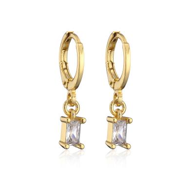 China Vershal A015 CLASSIC Chic Style 18k Gold Plated Minimalist Colorful Square CZ Dangle Huggie Earrings for sale