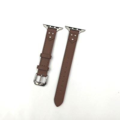 China Leather Leather Watch Strap 21mm Deployment Clasp Watch Series 7 Genuine Leather Bands For Apple Watch Ultra for sale