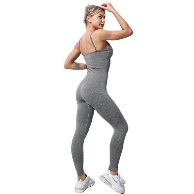 China Breathable Yoga One Piece Overalls Jumpsuit Solid Color Gym Workout Seamless Slim Overalls For Women for sale