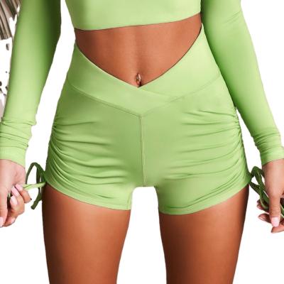 China Breathable Drawstring Shorts Women V Shape Shorts Pants High Waist Yoga Sportswear Seamless Biker Shorts for sale