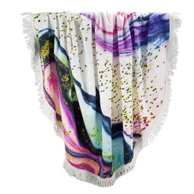 China Compressed Abstract Geode Pattern Printed Microfiber Round Beach Towels Sheet With Fringe for sale