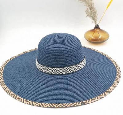 China Character Women's Paper Straw Floppy Hat with Zigzag Edge Border for sale