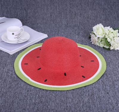 China Character Women's Paper Straw Floppy Hat with Printed Watermelon Seeds for sale