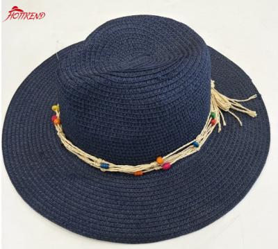 China Lady's Striped Straw Panama Hat with Straw Band and Pearl Decoration for sale