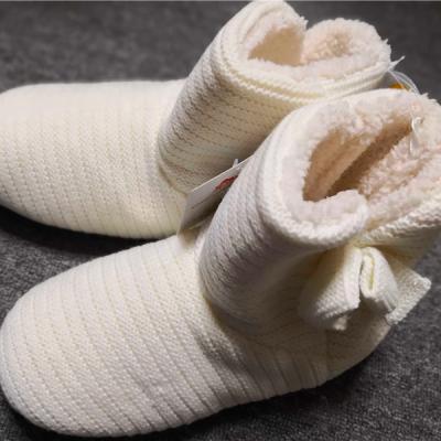 China Slipper boot women ladies knitted indoor shoes slippers booties home boots with soft sherpa plush lining and knitted bow for sale