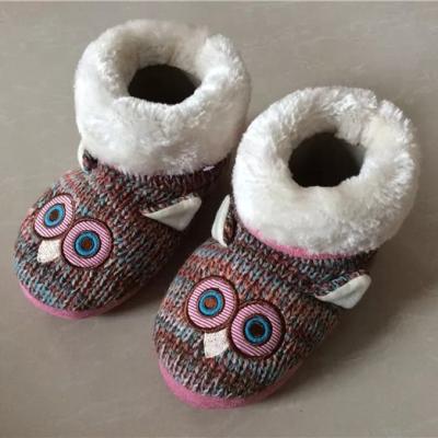 China Slipper Rejects Baby Kids Girls 3D Knitted OWL Knitted Home Slippers Booties Indoor Boots with Sherpa Lining Plush Fur Lap Cuff for sale