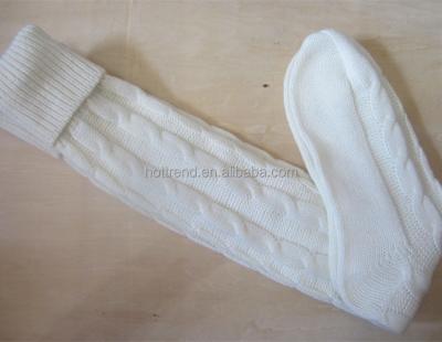 China 100%Acrylic Womens Ladies Acrylic Cable Knitted Knee High Home Socks Slipper Socks With Lap Cuff for sale