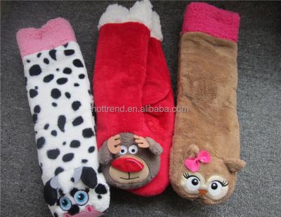 China Anti-skid coral fleece kids women ladies women slipper comfortable home socks with 3D animal head and sherpa lining for sale