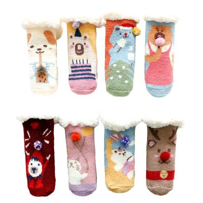 China Indoor Winter Slipper Socks Boys Girls Kids Anti-Skid Mother and Kids Cozy Lounge Socks with Sherpa Striping Non-Slip Dots ACTIONS for sale