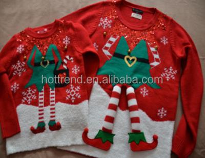 China Holiday Mens Kids Womens Winter Knitted Joker Xmas Holiday Sweaters w/3D Sequins Leg Bells for sale