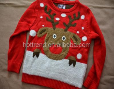 China Fashion and Holiday Kids Girls Boys Girls Winter Xmas Christmas Reindeer Knitted Holiday Fluffy Sweaters with Sequins and 3D Eyes for sale