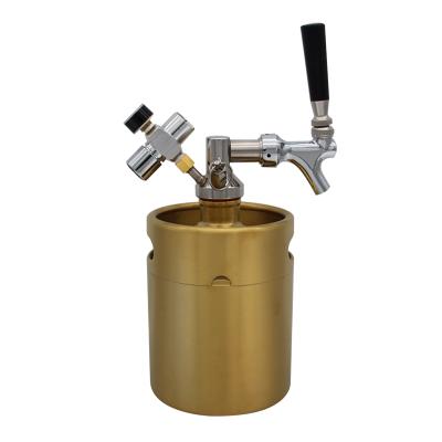 China Food grade ss304 and plastic 2L gold color mini barrel with tap and gas regulator for sale