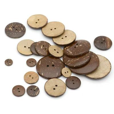 China Viable Wholesale Supply 0.9cm-5cm Round Two-hole Four-hole Stain Plant Coconut Shell Button Baby Buttons Natural Coconut Shell Button for sale