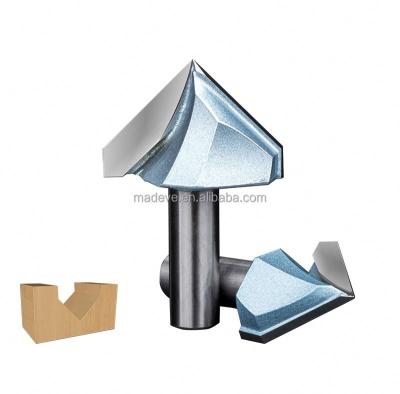 China Carbide Tideway CNC Woodworking Router Bits 1/2 and 1/4 Shank V Type Engraving Bits for wood process woodworking for sale