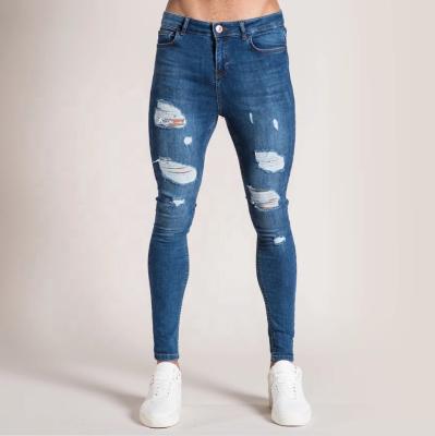 China Pencil Pants Mens Distressed Jeans Washed Stretch Tapered Leg With Holes Ripped Jeans for sale