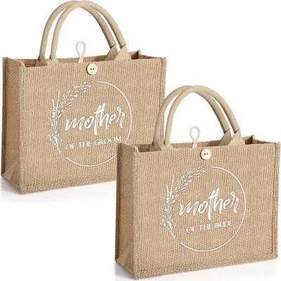 China Eco-Friendly Reusable Custom Logo Fashion Holiday Party Bridal Shower Reusable Wedding With Buttons Packaging Jute Bag For Gift for sale