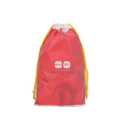 China Recyclable Printed PE Custom Logo Clear Frosted Plastic Drawstring Bags Packaging Bags For Bath Towel for sale