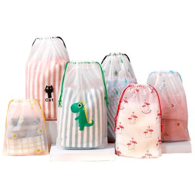 China Recyclable custom cute travel split shoe storage washcloth packaging drawstring plastic frosted pe bag for sale