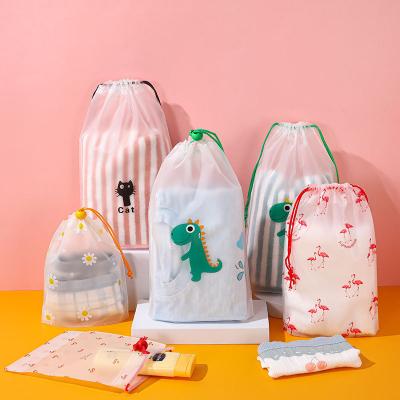 China Wholesale Recyclable Cute Plastic PE Packaging Cosmetics Storage Shoes Clothes Socks Frosted Disposable Drawstring Bag for sale