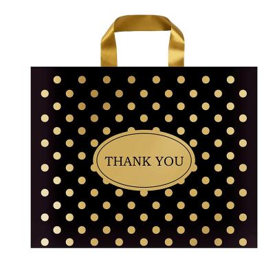 China Recyclable custom shopping retail gift thank you boutique party shop ring handle black polka dot pe soft grocery bags for sale