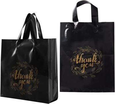 China Recyclable Custom Logo Fashion Promotional Goods Shopping Storage Recycling To Use Black Portable Plastic Gift Bags for sale