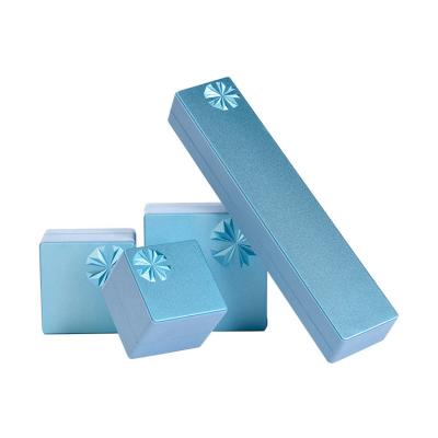 China Jewelry Display Packaging Sky Blue Printing PU Leather Claimond Veins Custom Logo Jewelry Gift Box Sets for sale