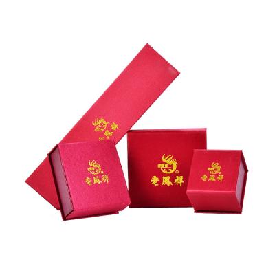 China Red Jewelry Packaging Display Gold Stamping Satin Premium Jewelry Boxes, Custom Jewelry Package for sale