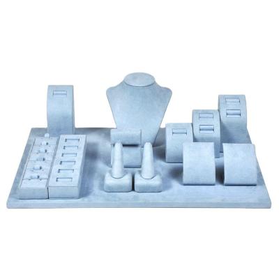 China Wholesale Custom Light Blue PU Leather+MDF Jewelry Display Props Jewelry Display Stands Jewelry Display Tray for sale