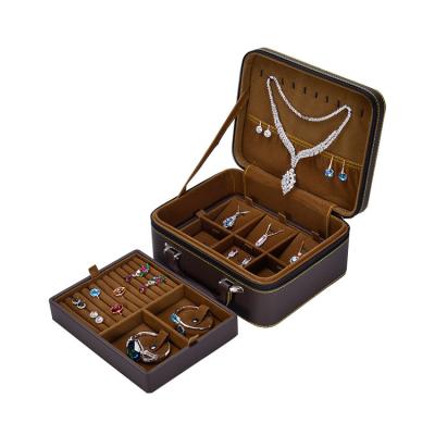 China Packaging Available Custom Made Velvet PU Travel Jewelry Organizer Jewelry Display Sample Wooden Case for sale