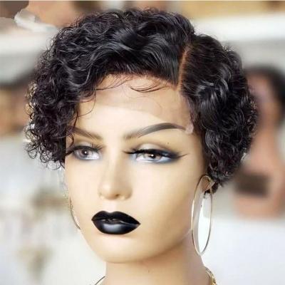 China Curly Women Remy Hair Wigs For Black Brazilian Bob Wigs Human Hair Lace Front 13x4 Pixie Curls Wig Pre Plucked Short Wholesale Short Curly for sale