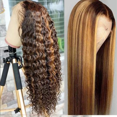 China Ombre Brown Human Hair Lace Front Wigs Cuticle Aligned Virgin Human Hair Lace Closure Wigs Brazilian Curly Highlight Full Lace Hair Wig for sale