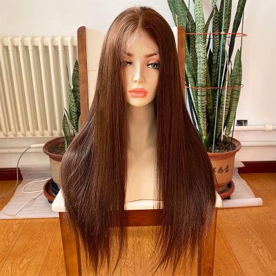 China Esth Curly 24 Inch Human Hair Wig #4 Soft Straight Hair Lace Front Wig With Baby Hair Three Side Part Natural for sale