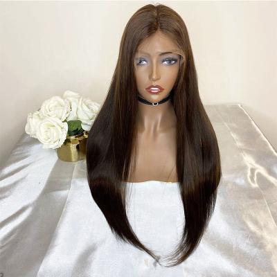 China Latest Design Wigs 2021 New Arrival Long Straight Cuticle Aligned Human Hair Lace Wig Silky Straight Brown Bone Wig Brown Color Virgin Hair for sale