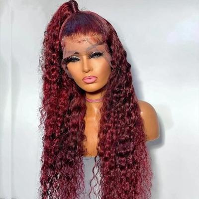 China Deep Curly Ready To Boat Wigs Burgundy Color Pre Plucked Deep Curly Lace Wig Wholesale Raw Hairline Lace Wig Vendor Hairline Lace Wigs HD for sale