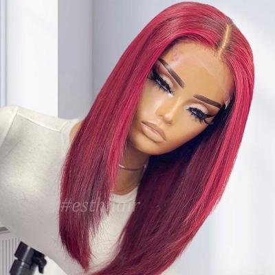 China Short Wave Burgundy Color Wig Hair Wigs Silky Straight Ombre Brazilian Colored Bob Wig, Pixie Cut Human Hair Wigs, Hd Transparent Lace Front Wig for sale