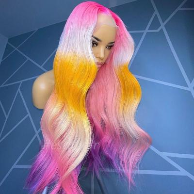 China Custom Silky Straight Wave Rainbow Highlight Hair Wigs, Color 13x4 Lace Front Wigs Human Hair Extensions, Ombre Blonde Bob Wig Color 613 for sale