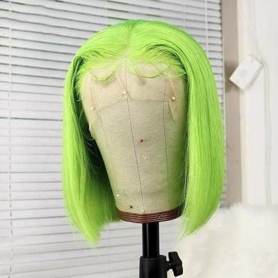 China Summer Straight Style New Arrival Human Hair Wig Short Peruvian Hair 10Inch 130%Density Bob Wigs Straight Green Lacefront Wig for sale