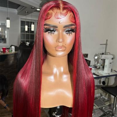 China Wholesale Red Wigs Bone Wave Peruvian Hair Band Red Silky Straight Hair Lace Up Wigs For Women Color Accent Colorful Lace Front Wigs for sale