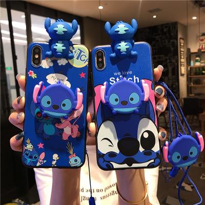 China Light Weight For iPhone 13 11 12 pro 12 max Mini Xs X 7 8 Funny Cartoon Stitch 3D Doll Stand Holder Strap Enclosing Cute Soft Case Cover for sale